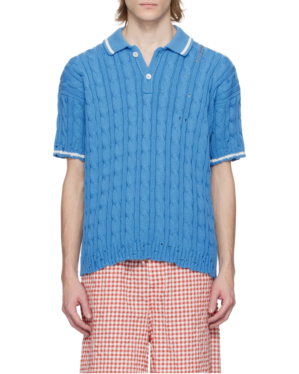 Logo Embroidered Cable-Knit Polo Shirt