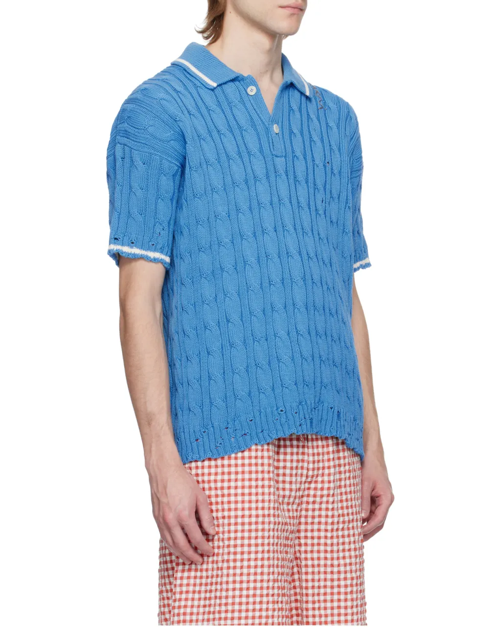 Logo Embroidered Cable-Knit Polo Shirt