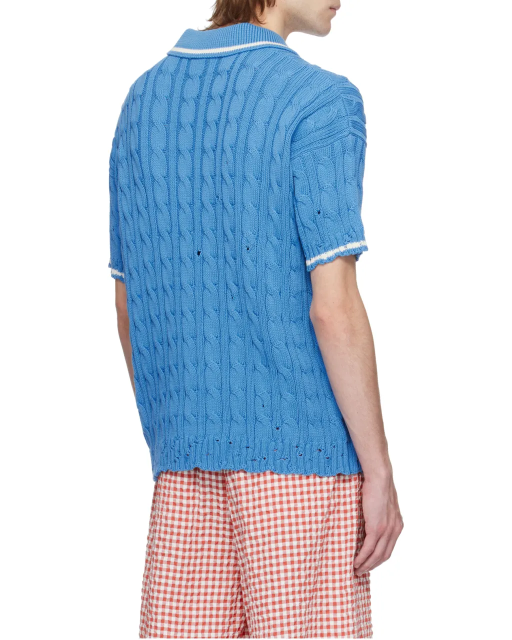 Logo Embroidered Cable-Knit Polo Shirt