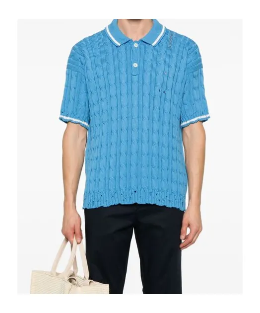 Logo Embroidered Cable-Knit Polo Shirt