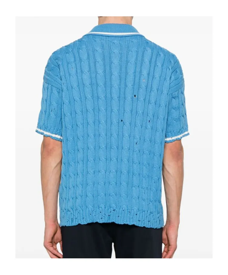 Logo Embroidered Cable-Knit Polo Shirt