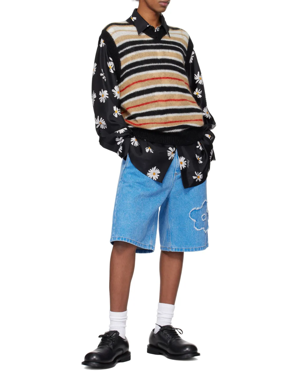 Floral Detailed Denim Bermuda Shorts