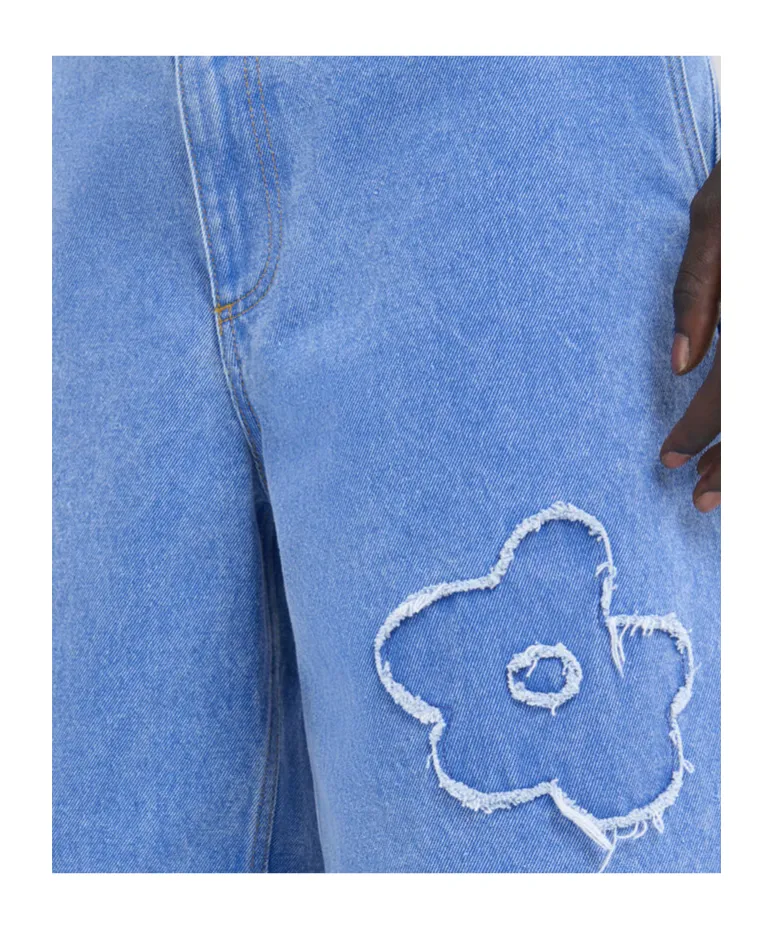 Floral Detailed Denim Bermuda Shorts