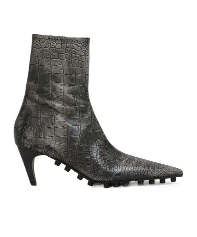Spike Ankle Boot In Crocodile Print Leather