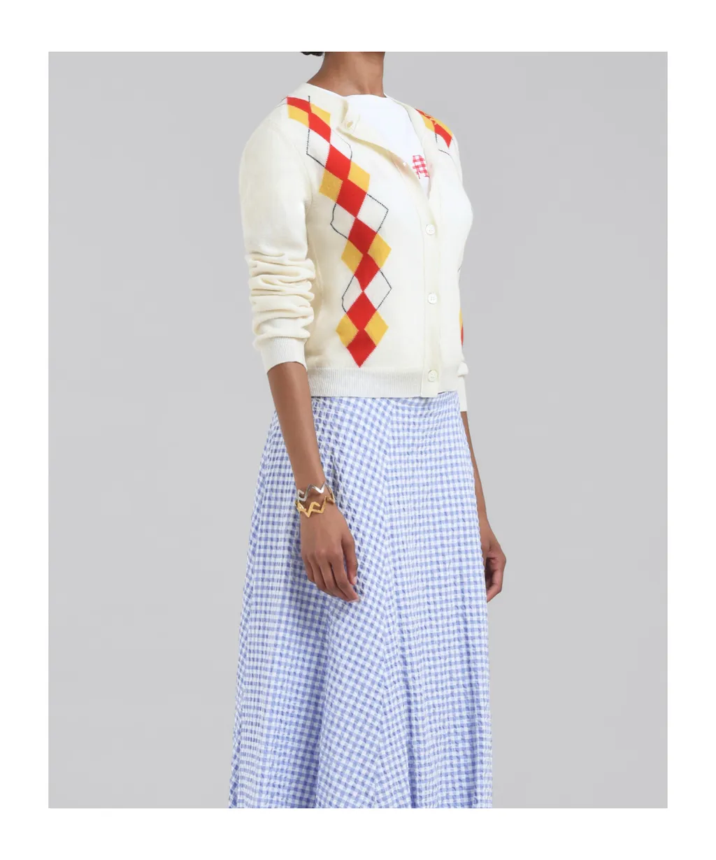 Ivory Wool Argyle Cardigan
