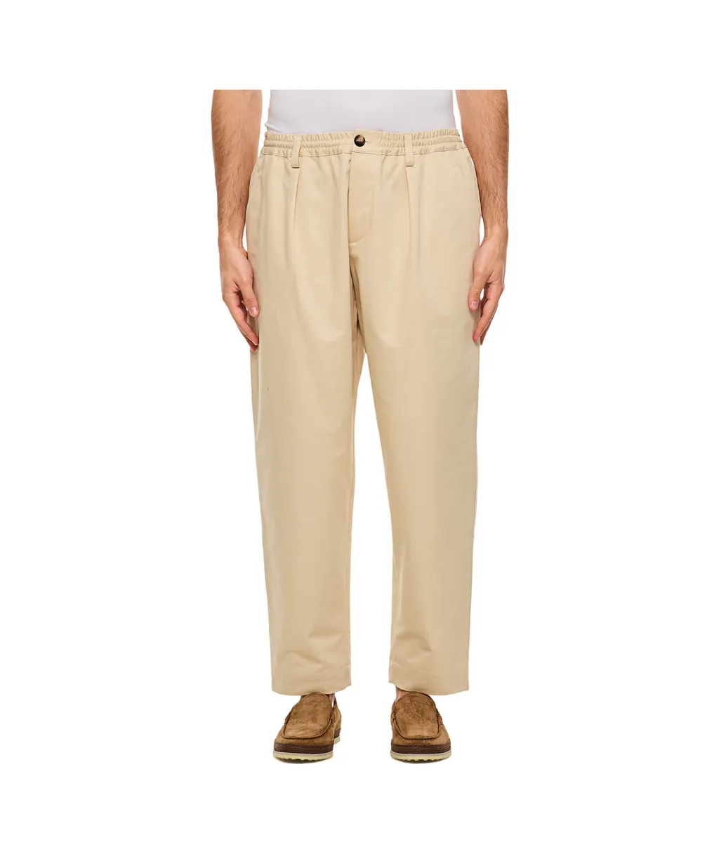 Pleated Tapered Leg Gabardine Trousers