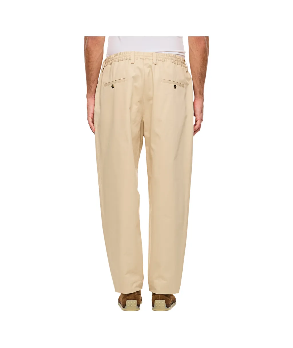 Pleated Tapered Leg Gabardine Trousers