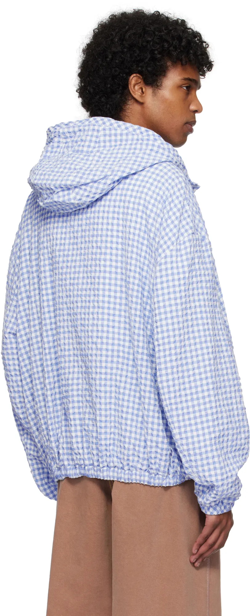 Checked Seersucker Hooded Jacket