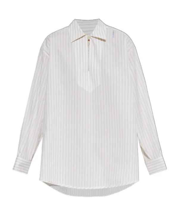 Logo Embroidered Pinstriped Shirt
