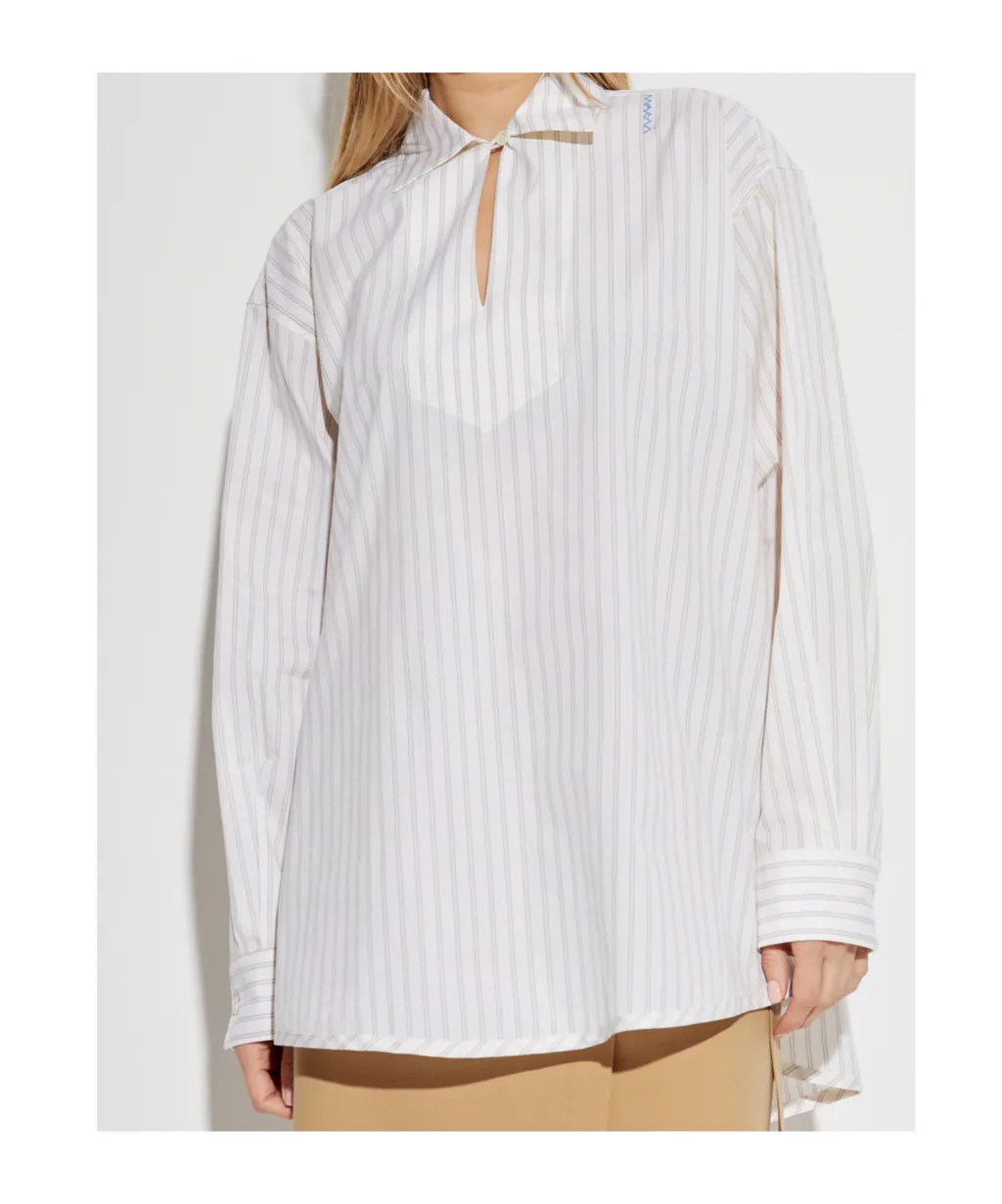 Logo Embroidered Pinstriped Shirt