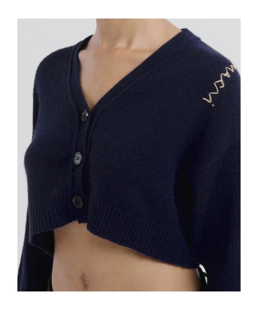 Logo Embroidered Cropped Cardigan