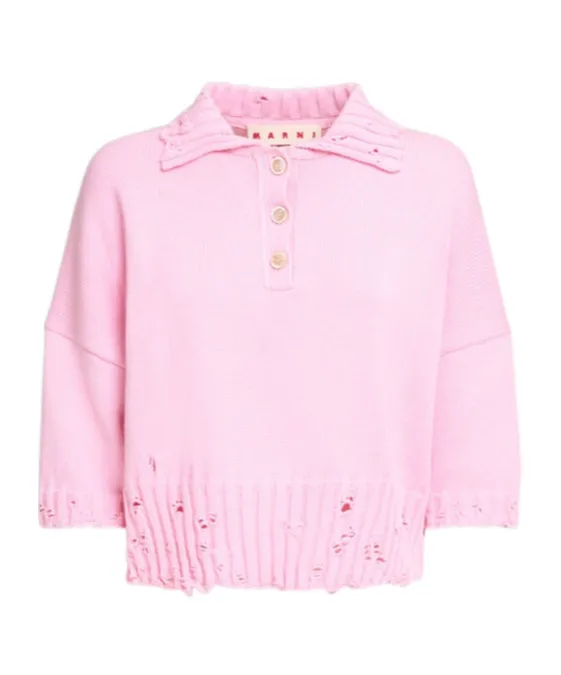 Distressed Knit Collared Top