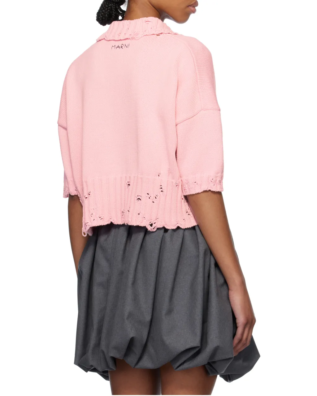 Distressed Knit Collared Top
