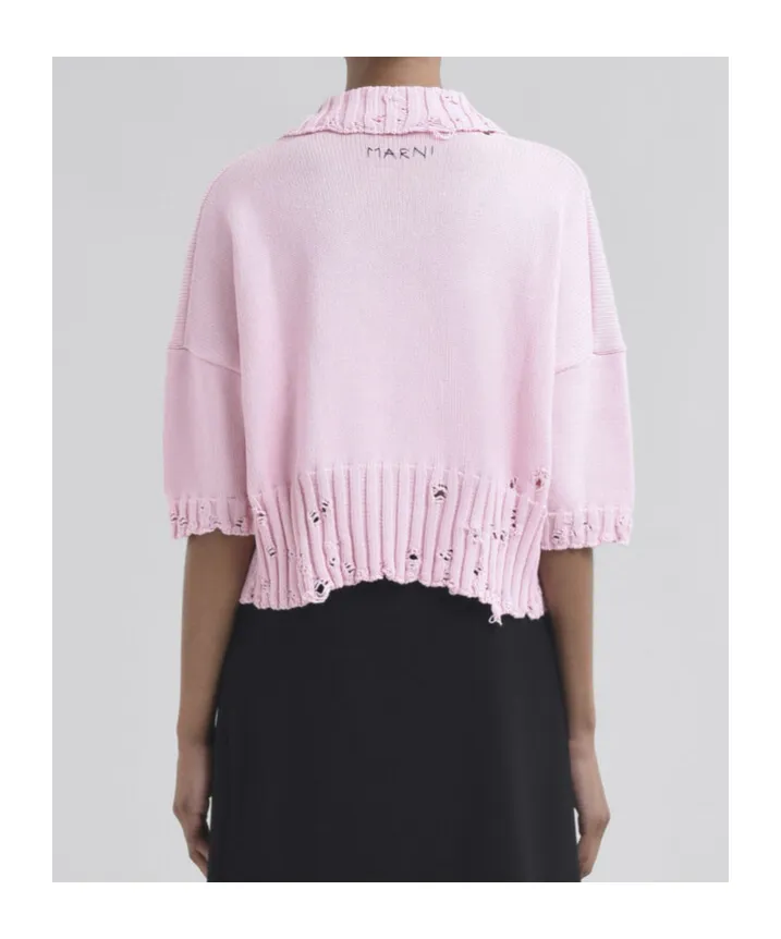 Distressed Knit Collared Top