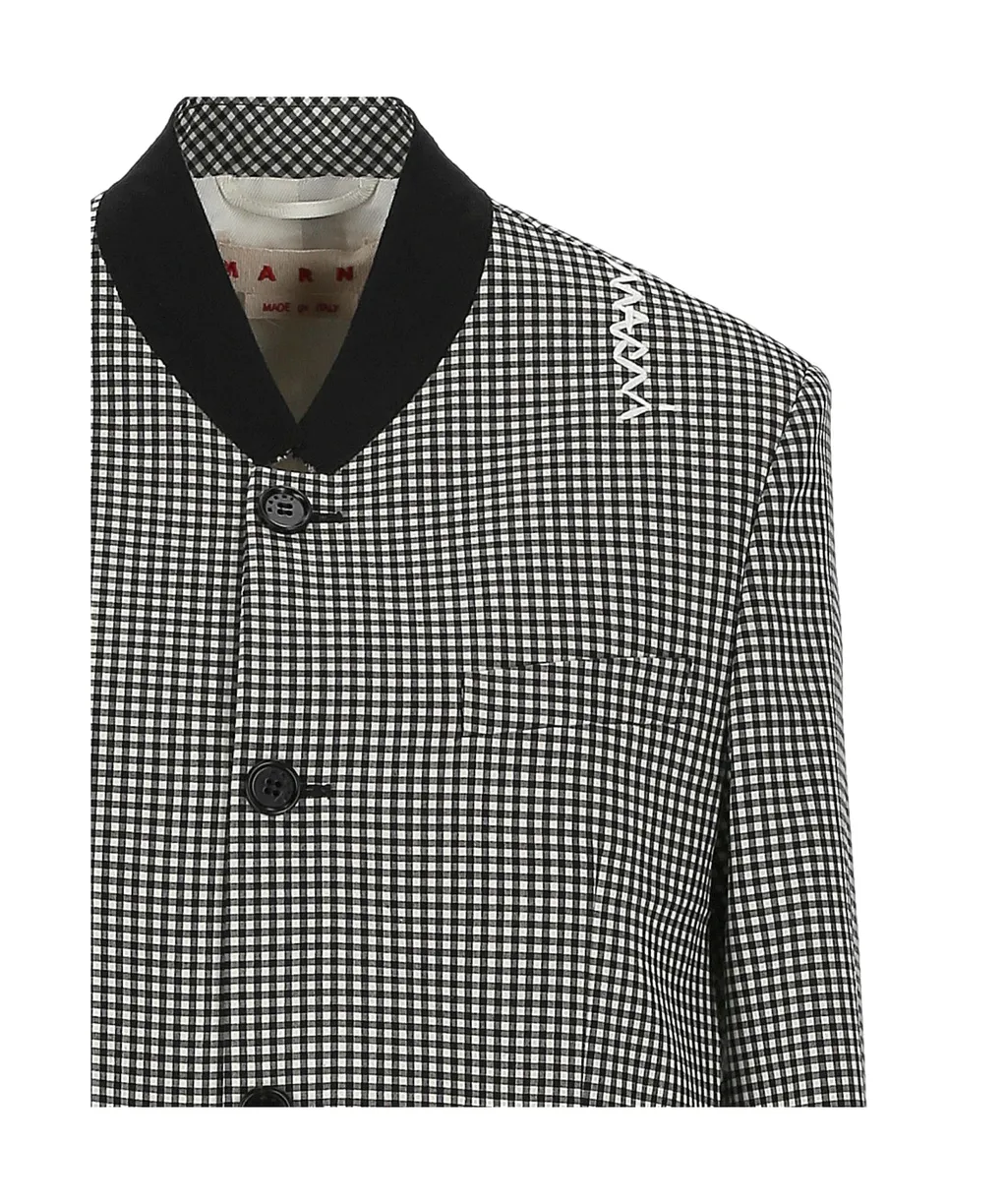 Gingham-Pattern Button-Up Jacket