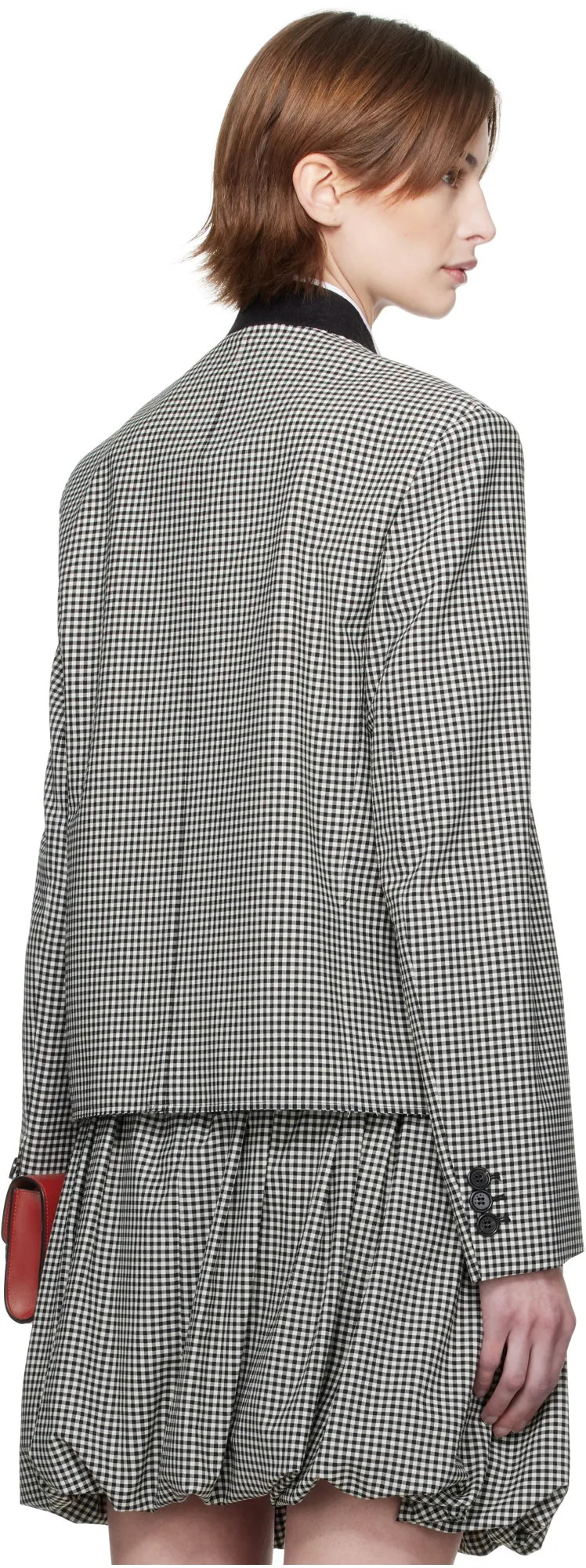 Gingham-Pattern Button-Up Jacket