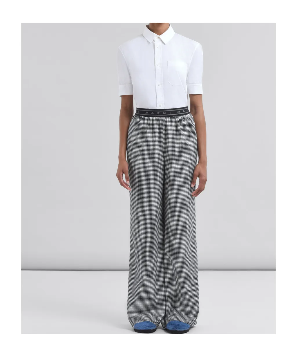 Gingham-Patterned Textured Trousers
