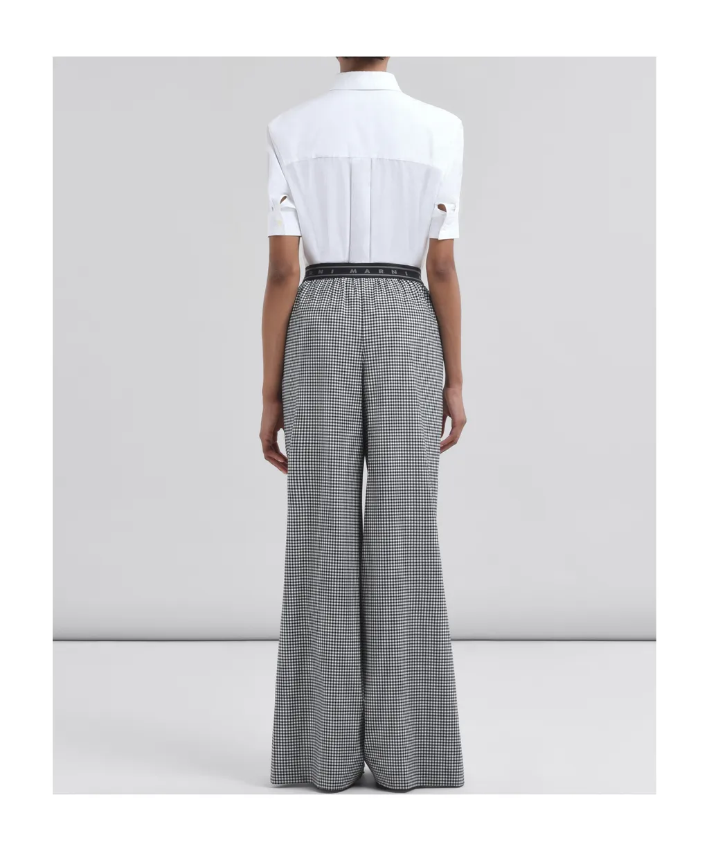 Gingham-Patterned Textured Trousers