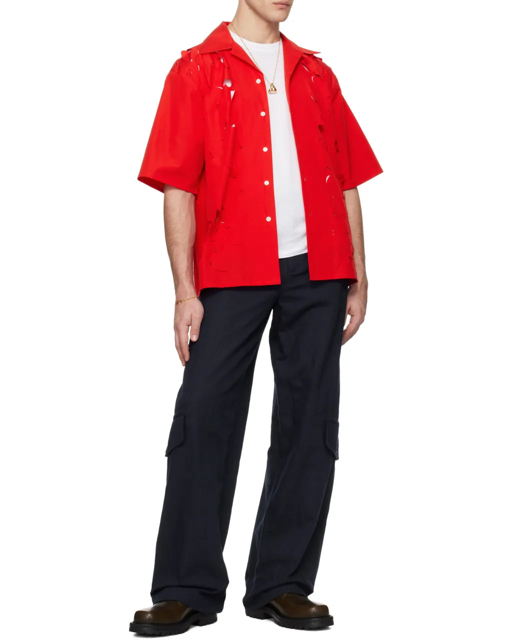 Logo-Embroidered Cut-Out Buttoned Shirt