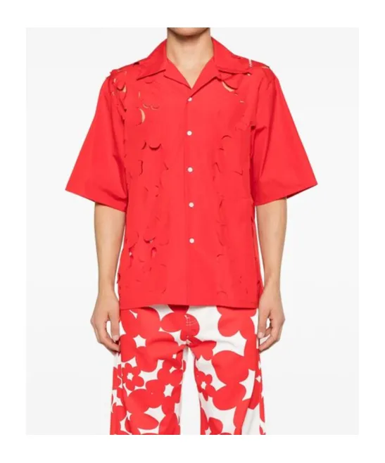 Logo-Embroidered Cut-Out Buttoned Shirt