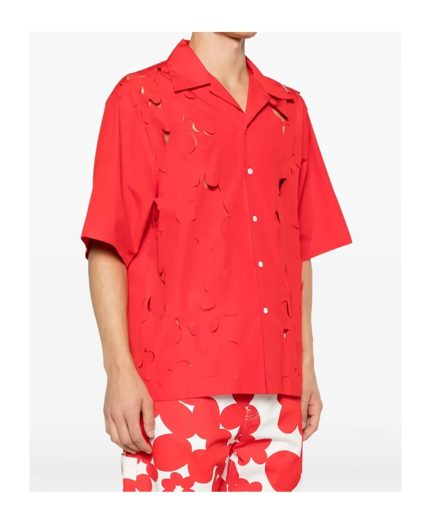 Logo-Embroidered Cut-Out Buttoned Shirt