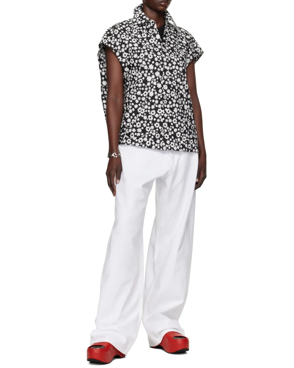 Floral-Printed Cap Sleeved Shirt