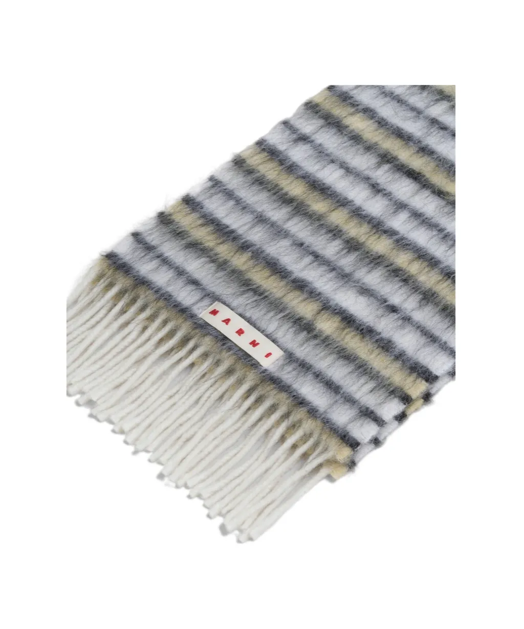 White Wool And Mohair Scarf With Striped Pattern