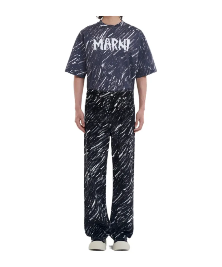 Crayon Printed Wide-Leg Jeans