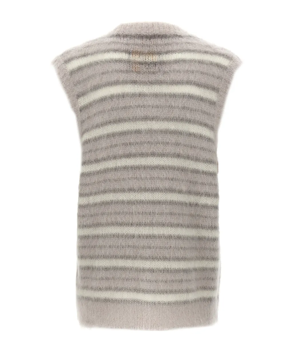 V-Neck Striped Fuzzy Wuzzy Vest