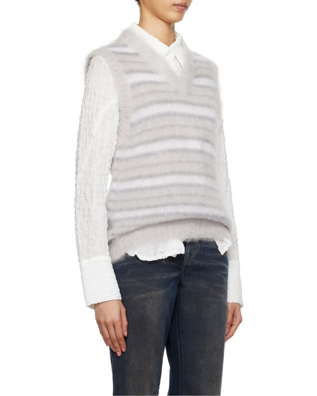 V-Neck Striped Fuzzy Wuzzy Vest
