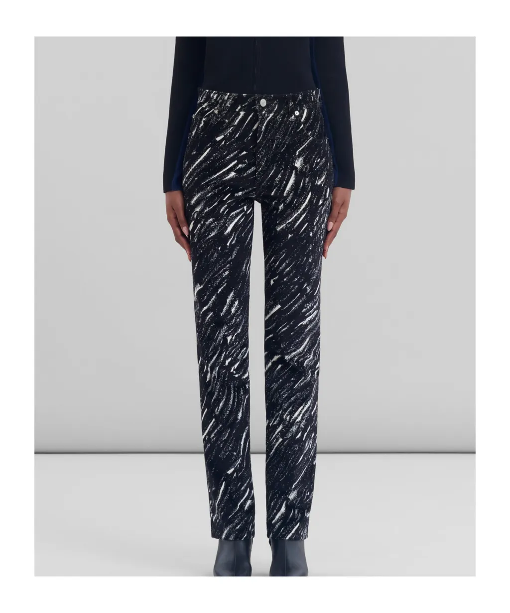 Crayon Print Flocked Jeans