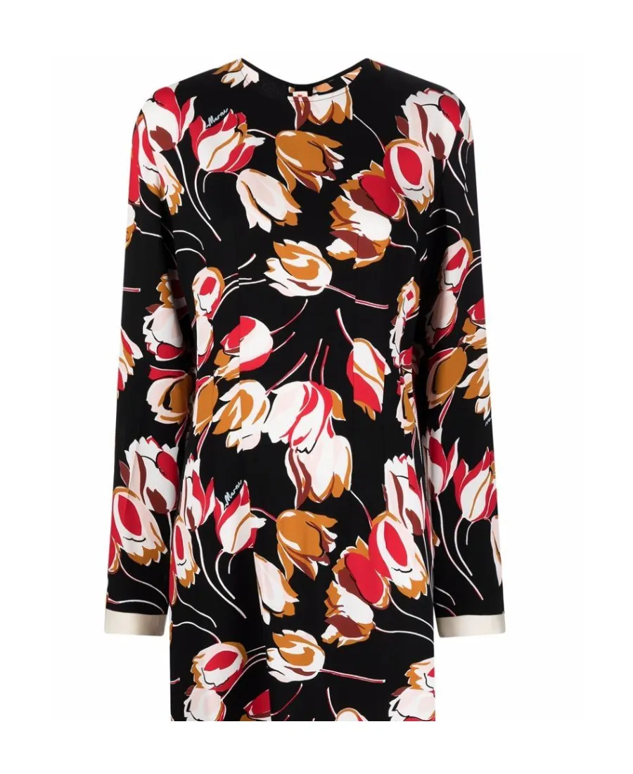 Abstract-Print Long-Sleeve Dress