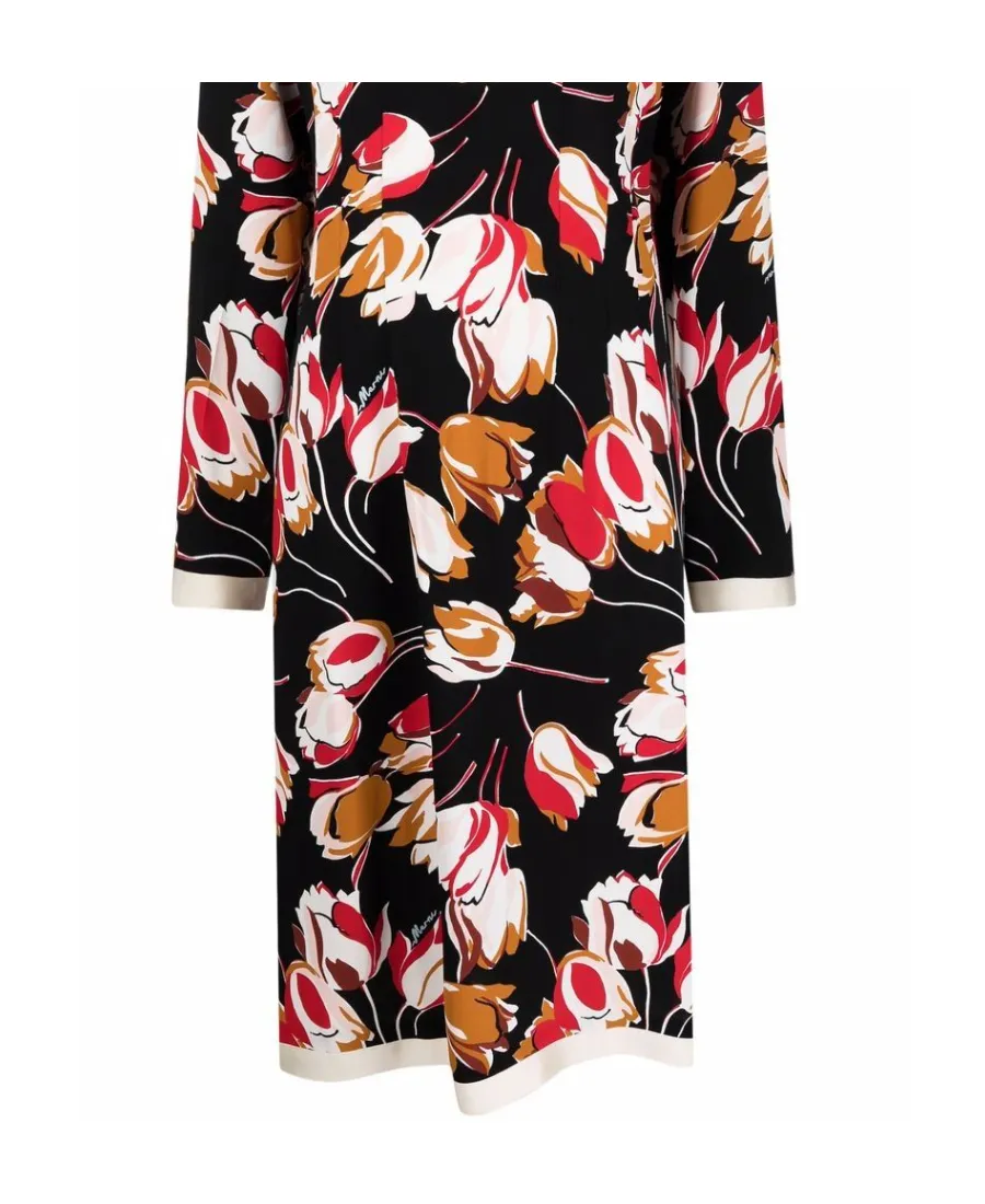 Abstract-Print Long-Sleeve Dress