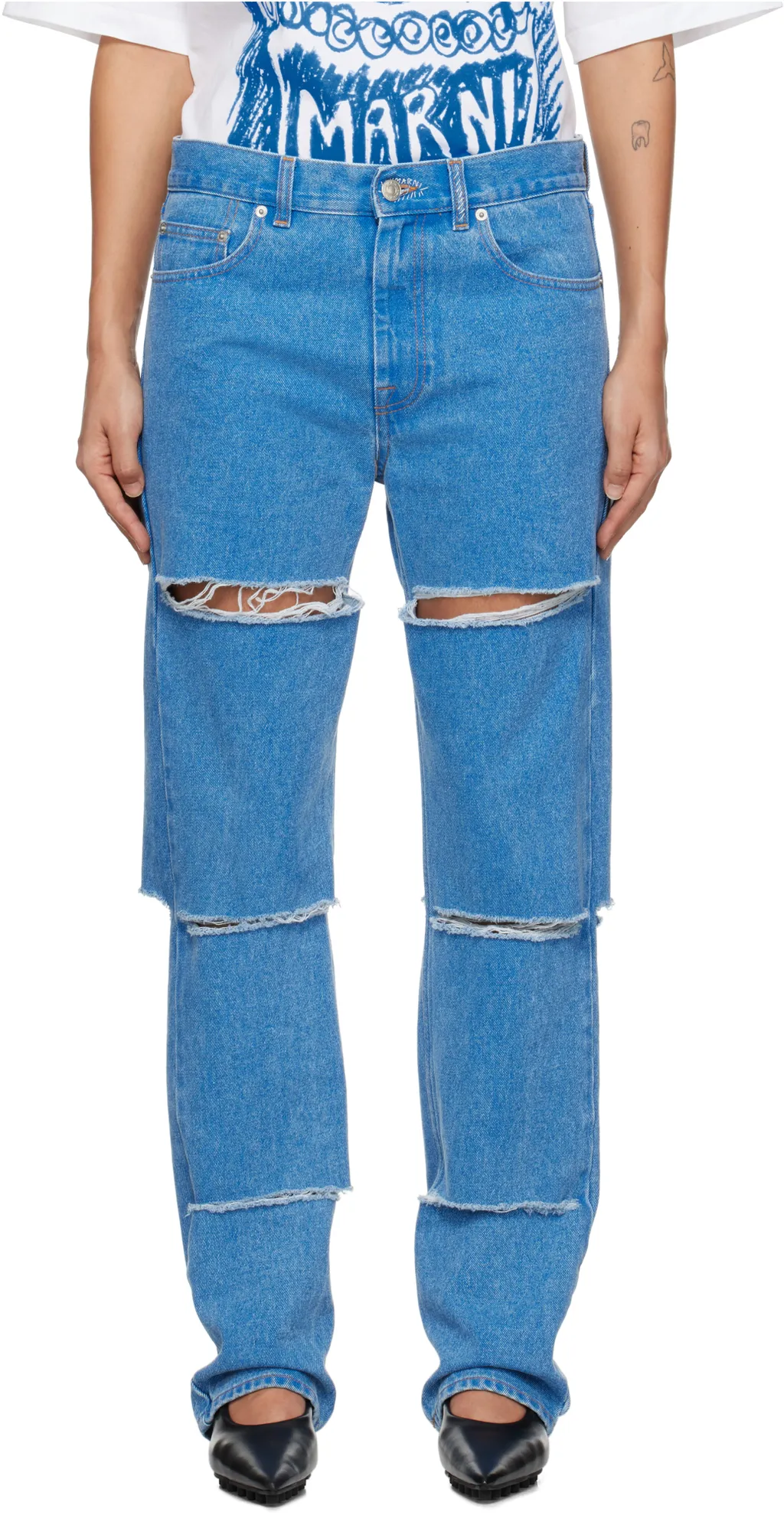 Logo-Patch Cut-Out Detailed Jeans