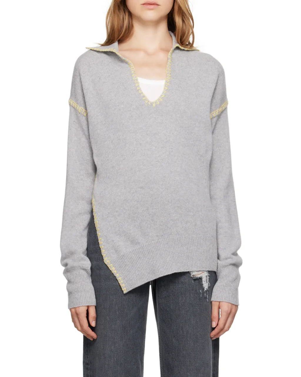 V-Neck Asymmetric Knit Jumper