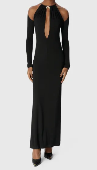 Draped Jersey Ls Long Dress