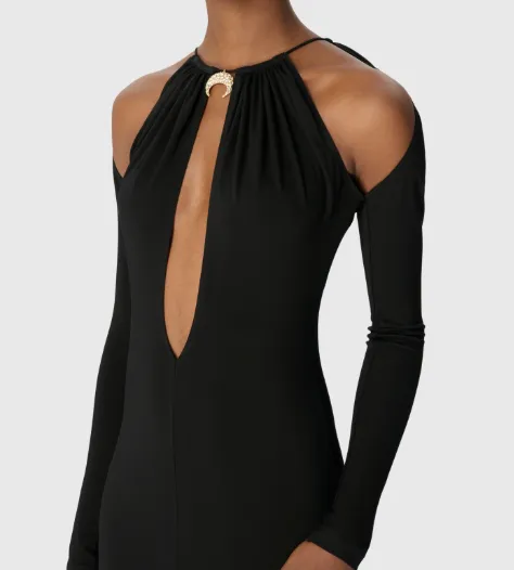 Draped Jersey Ls Long Dress