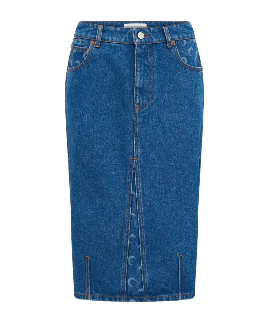 Moon Laser Wash Denim Knee Length Skirt