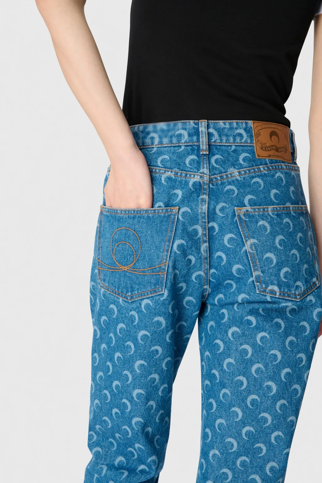 Allover Moon Printed Straight-Leg Jeans