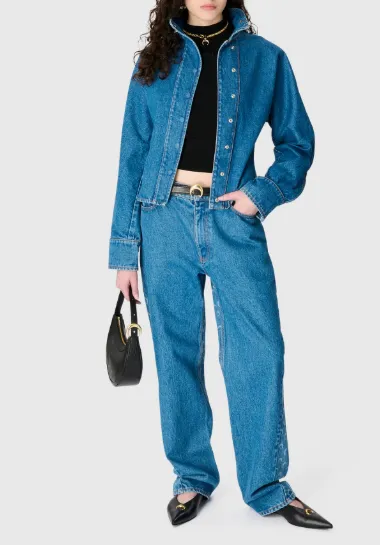 Allover Moon Printed Straight-Leg Jeans