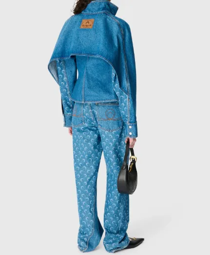 Allover Moon Printed Straight-Leg Jeans