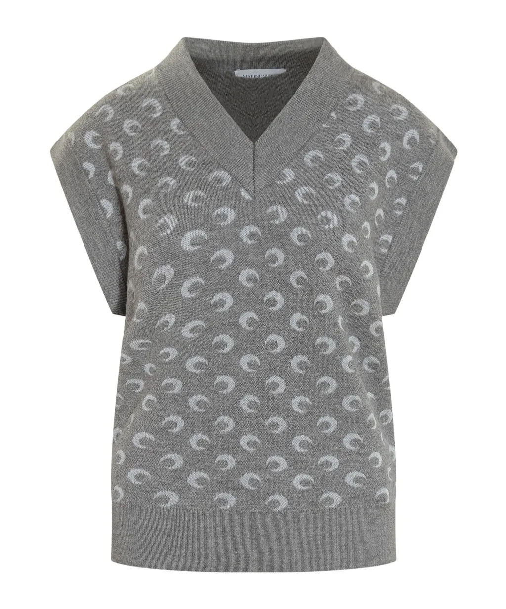 Moon-Jacquard V-Neck Vest