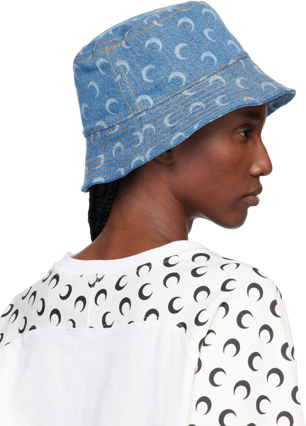 Contrast Stitched Crescent Moon Printed Bucket Hat