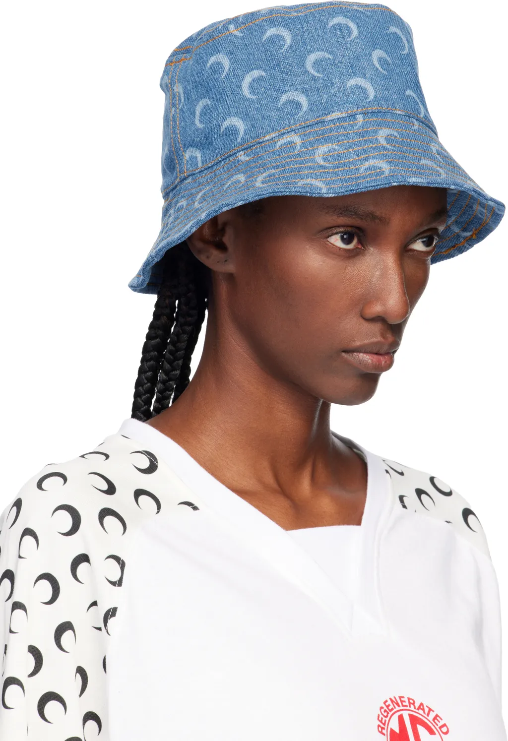 Contrast Stitched Crescent Moon Printed Bucket Hat