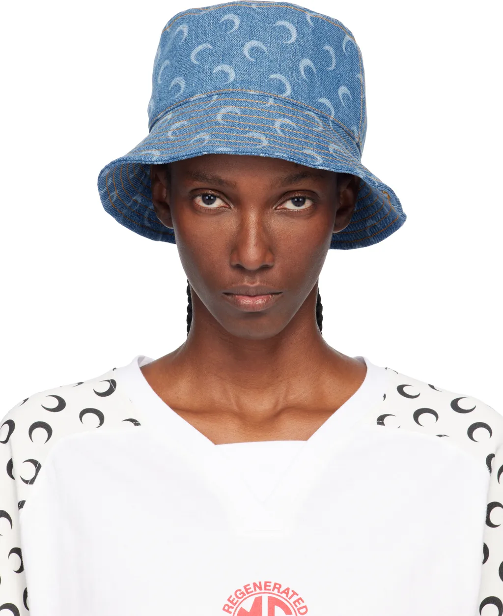 Contrast Stitched Crescent Moon Printed Bucket Hat
