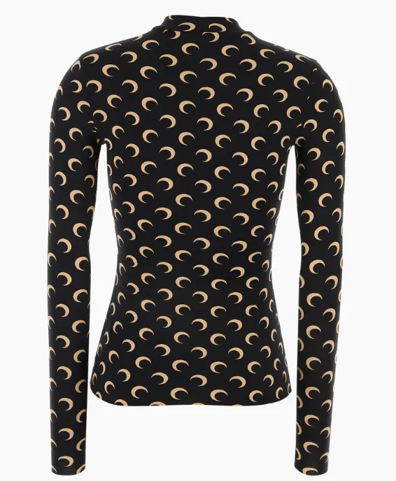 Crescent Print Turtleneck Long-Sleeve Top