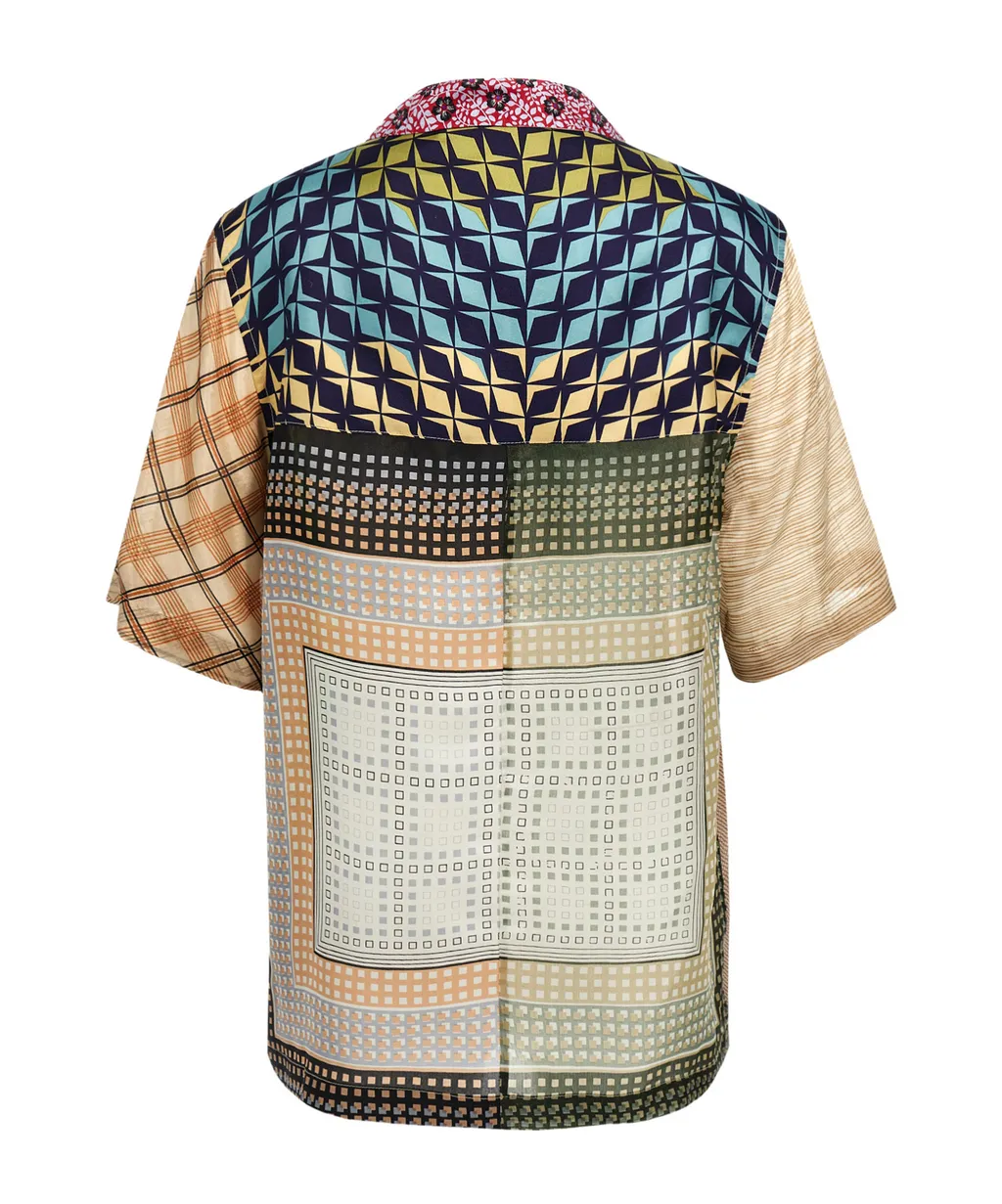 Patchwork Scarf Printed Bowling Shirt