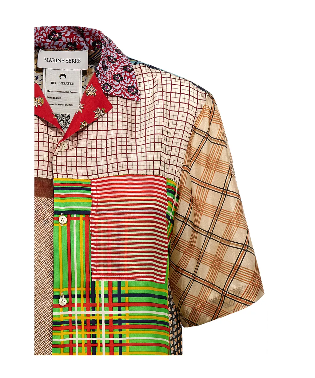Patchwork Scarf Printed Bowling Shirt