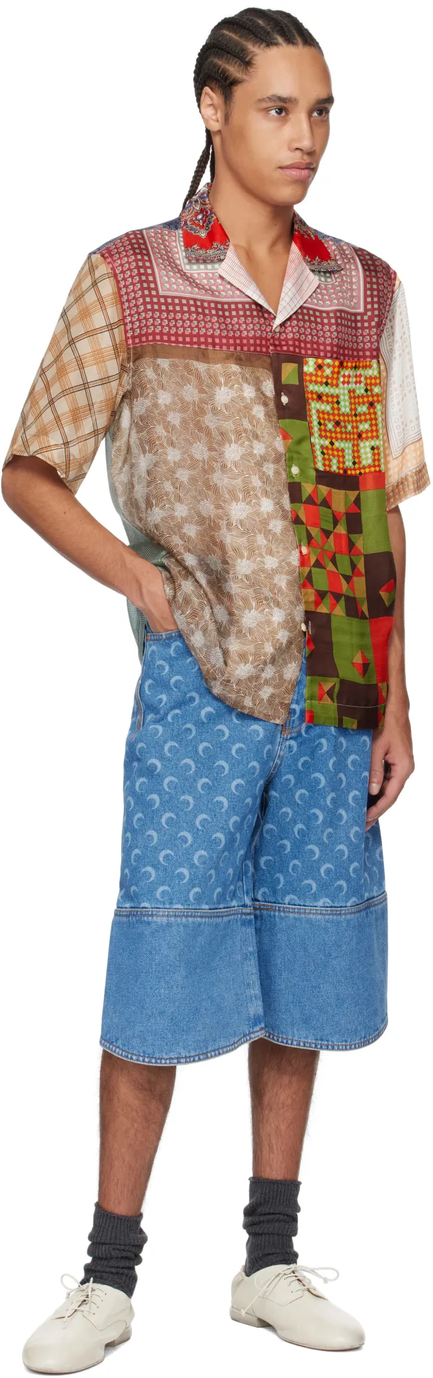Patchwork Scarf Printed Bowling Shirt
