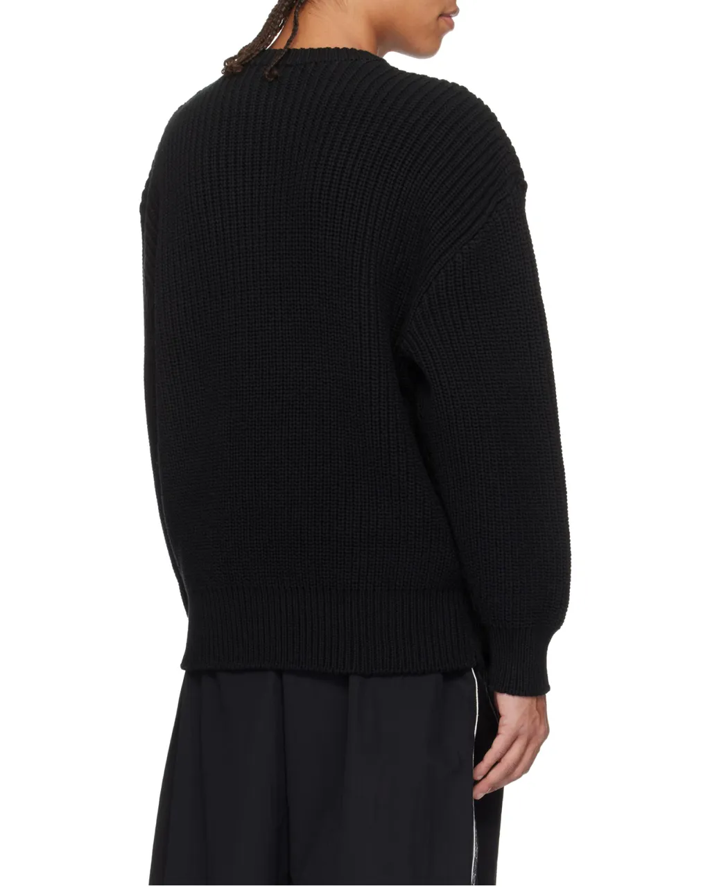 Half Cardigan Knit Crewneck Sweater